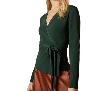 Ted Baker Gworji Long Sleeve Knit Wrap Top Blouse, Size 2, Emerald